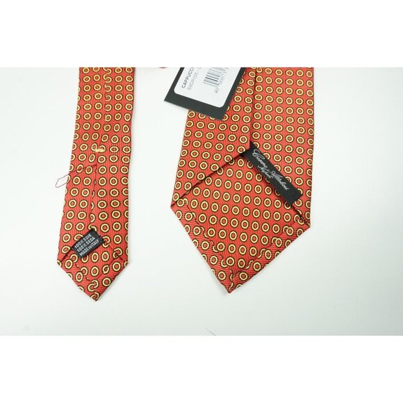 Cesare Attolini Men Cesare Attolini Cherry Red Gold Geometric 100% Silk Tie BRAND NEW